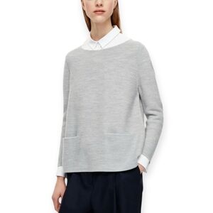 COS A-Line Wool Knit Sweater with Pockets and Bracelet Sleeves Light Gray XS